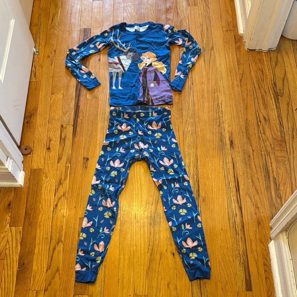 Hanna Andersson Blue Pajama Set with Floral and Character Design of Frozen